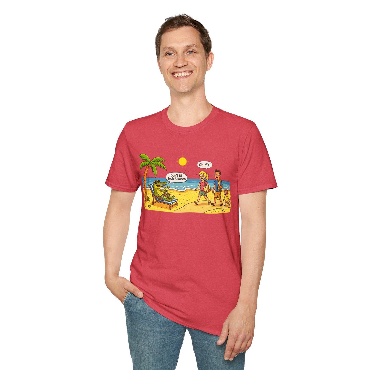 Crocodile and Karen at the Beach Funny Softstyle Tee — Gag Gift for Him or Her