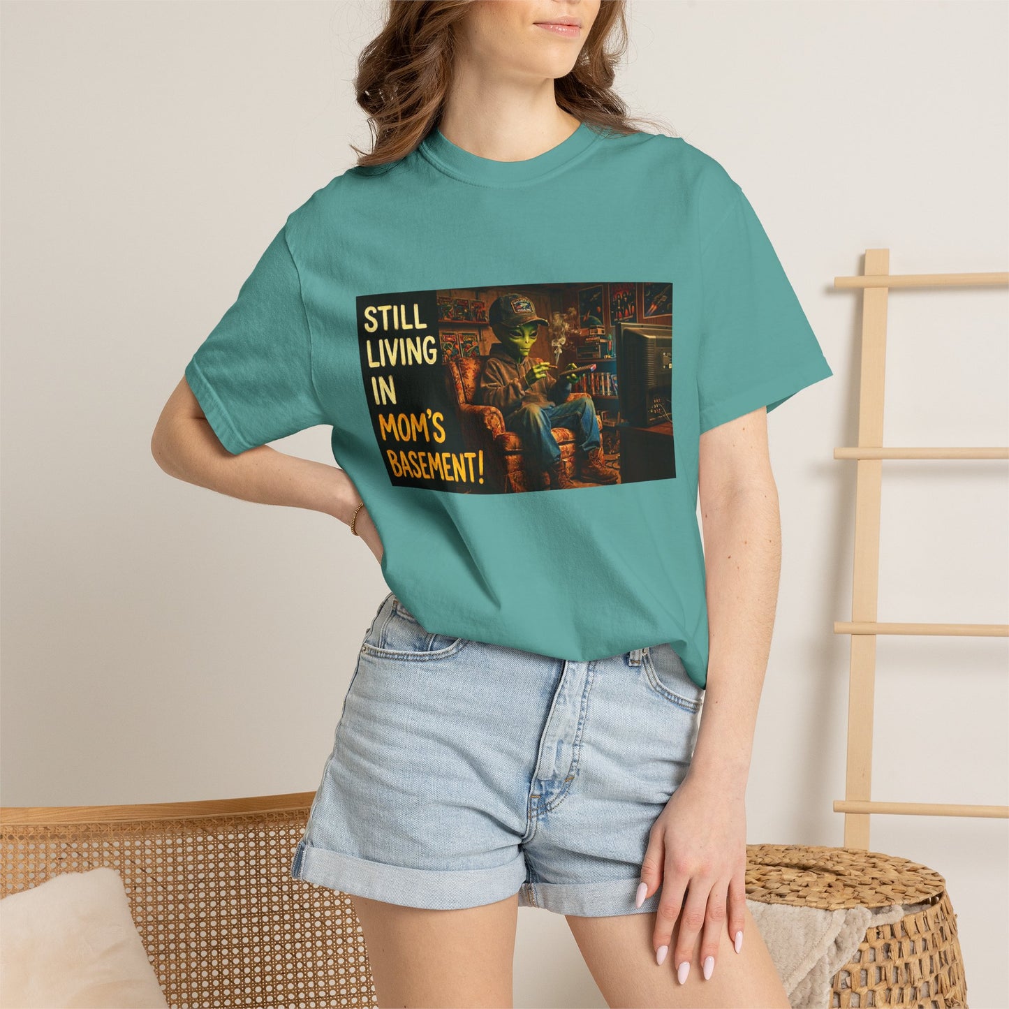 Still Living in Mom's Basement Funny Garment-Dyed Tee — Gag Gift for Him or Her