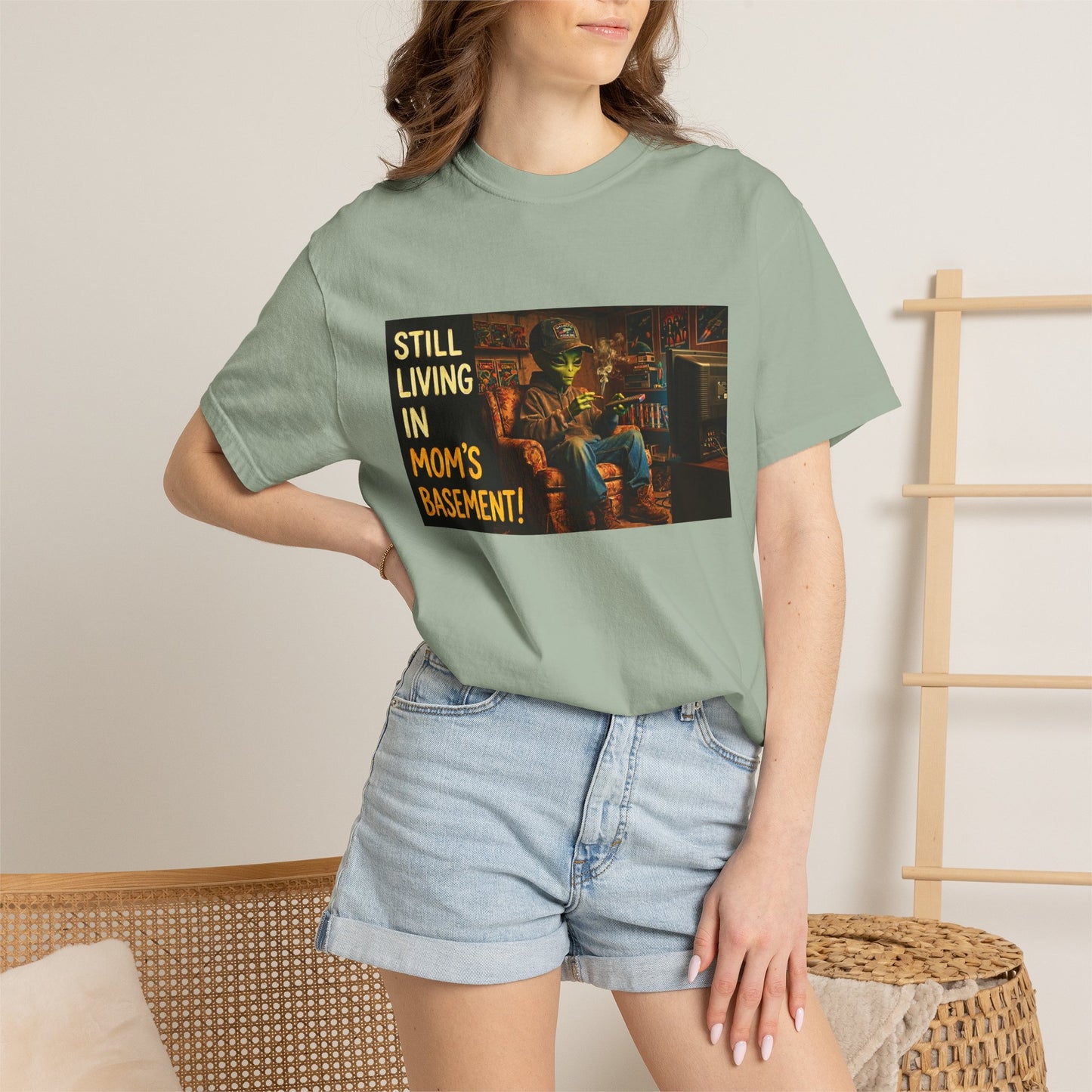 Still Living in Mom's Basement Funny Garment-Dyed Tee — Gag Gift for Him or Her