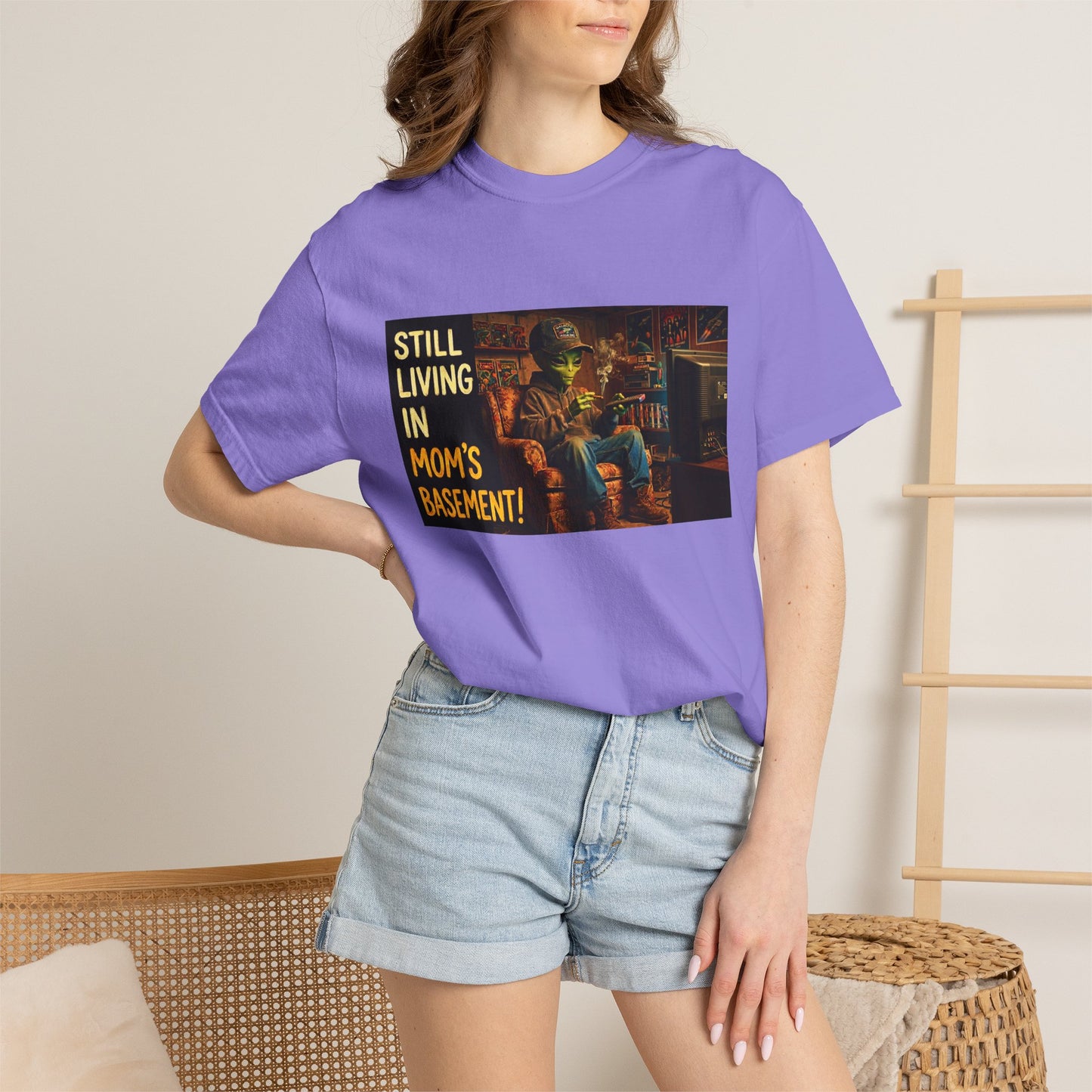 Still Living in Mom's Basement Funny Garment-Dyed Tee — Gag Gift for Him or Her