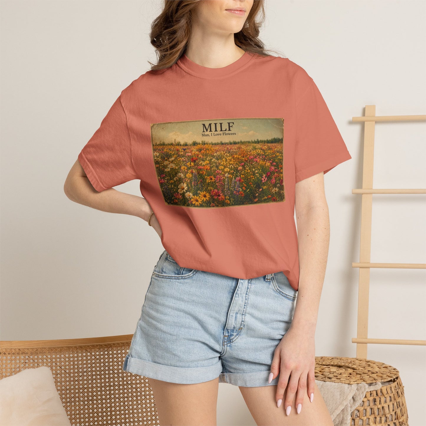 MILF Flowers Funny Adult Humor Garment-Dyed Tee — Gag Gift for Him or Her
