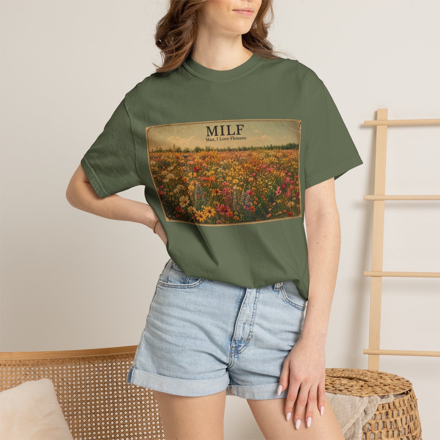 MILF Flowers Unisex Garment-Dyed T-shirt