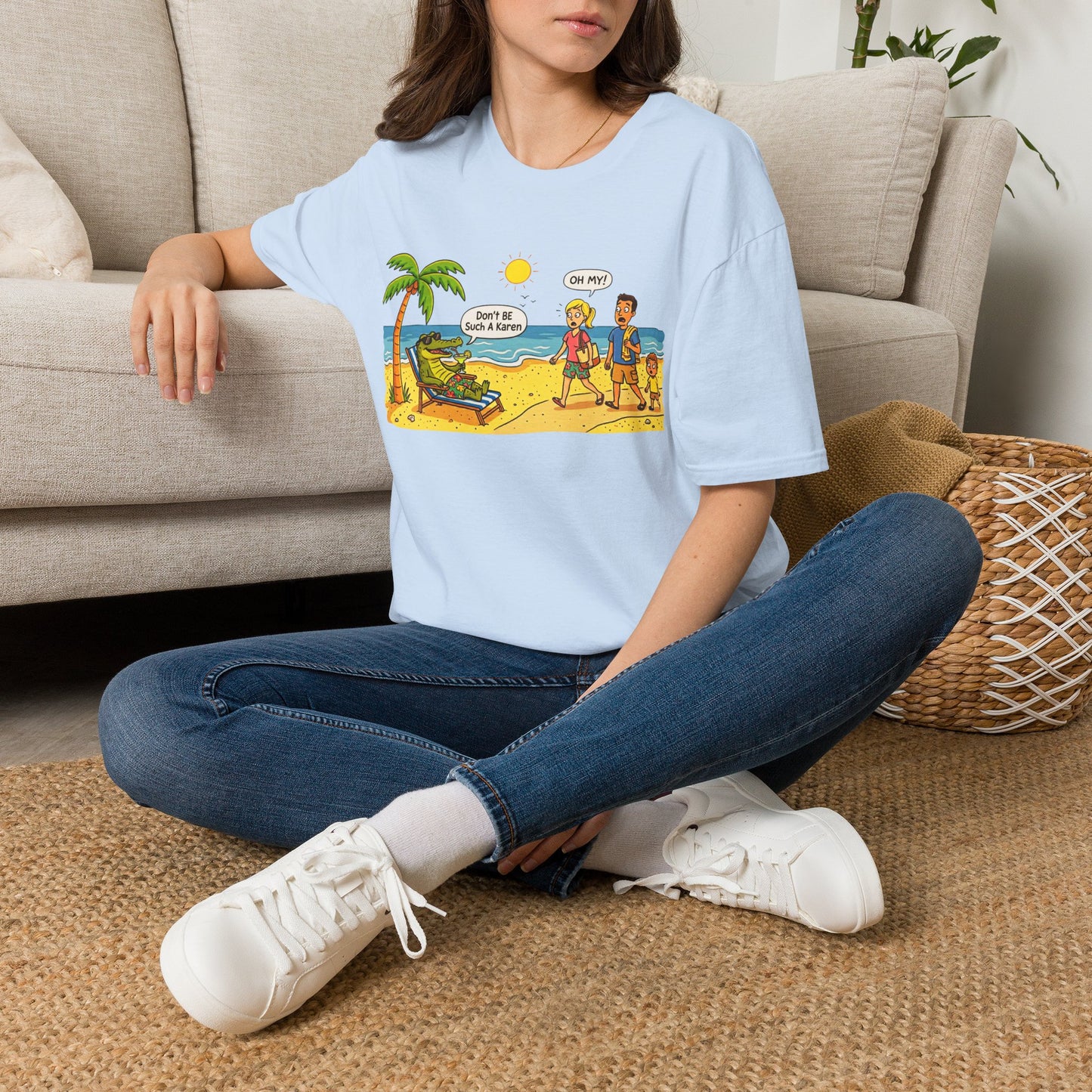 Crocodile and Karen at the Beach Funny Softstyle Tee — Gag Gift for Him or Her