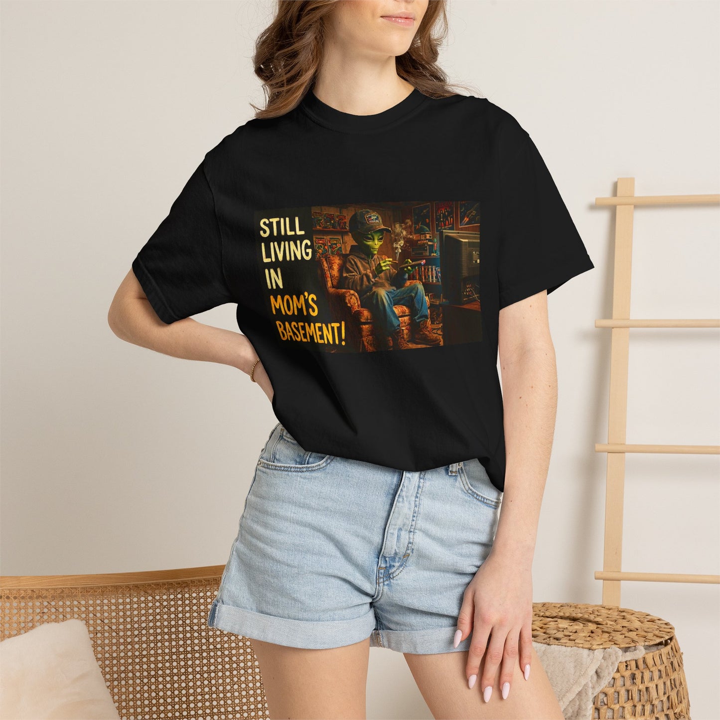 Still Living in Mom's Basement Funny Garment-Dyed Tee — Gag Gift for Him or Her