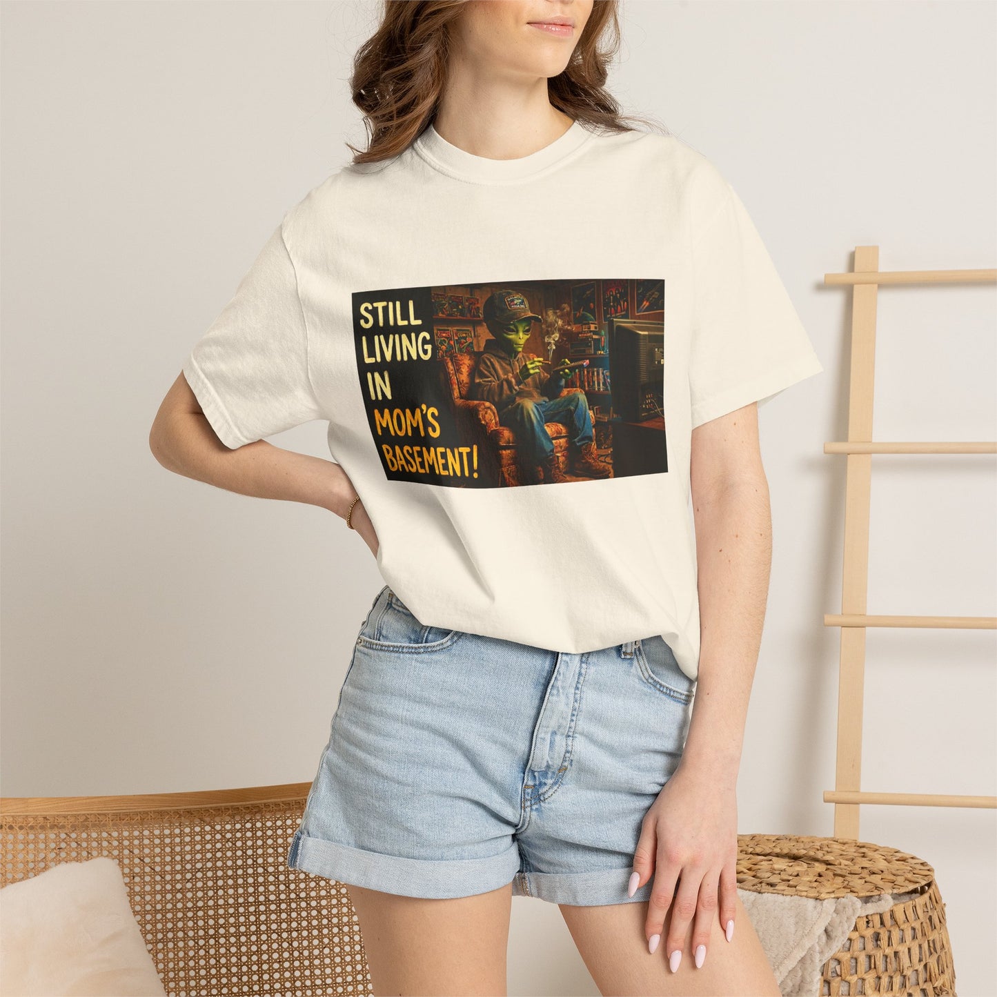 Still Living in Mom's Basement Funny Garment-Dyed Tee — Gag Gift for Him or Her