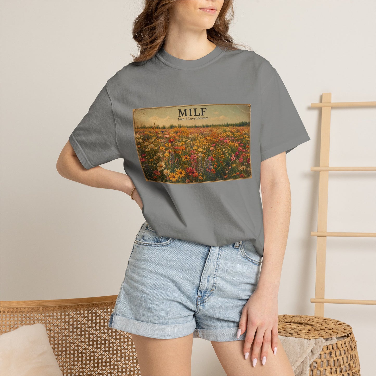MILF Flowers Funny Adult Humor Garment-Dyed Tee — Gag Gift for Him or Her