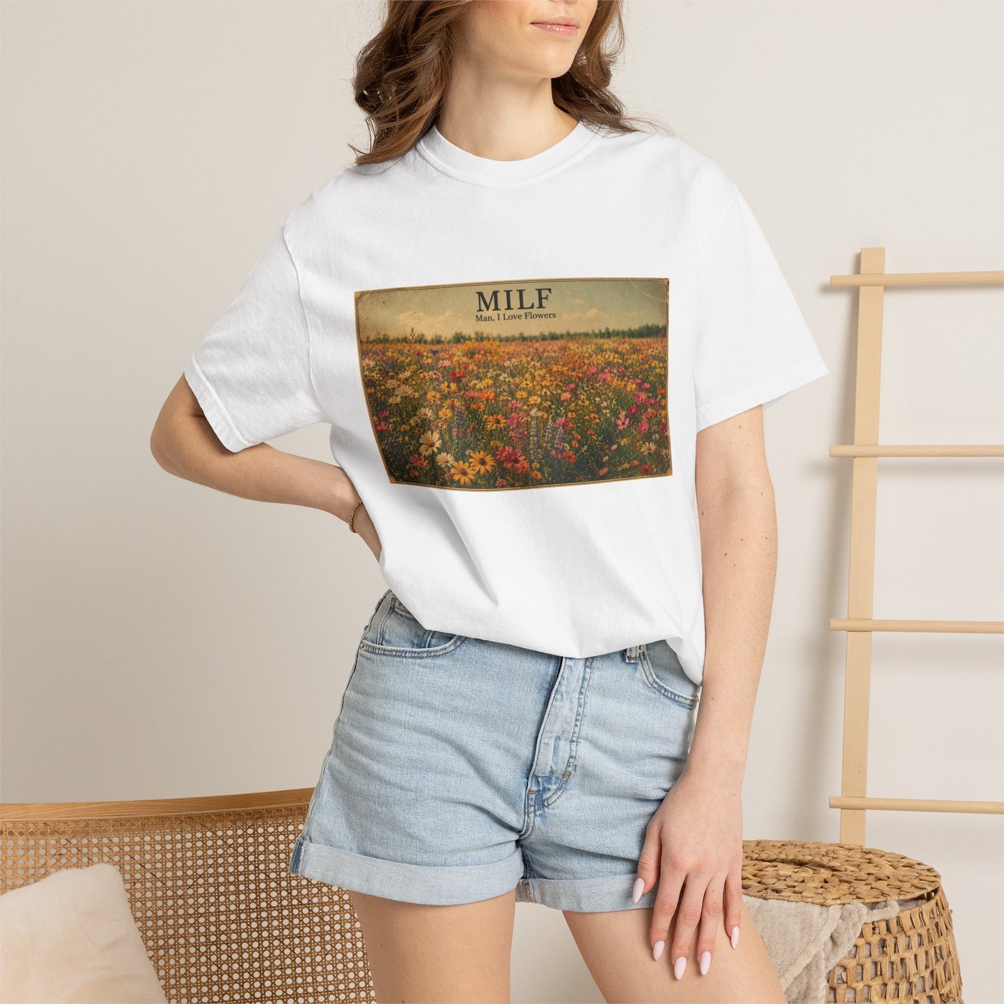 MILF Flowers Funny Adult Humor Garment-Dyed Tee — Gag Gift for Him or Her