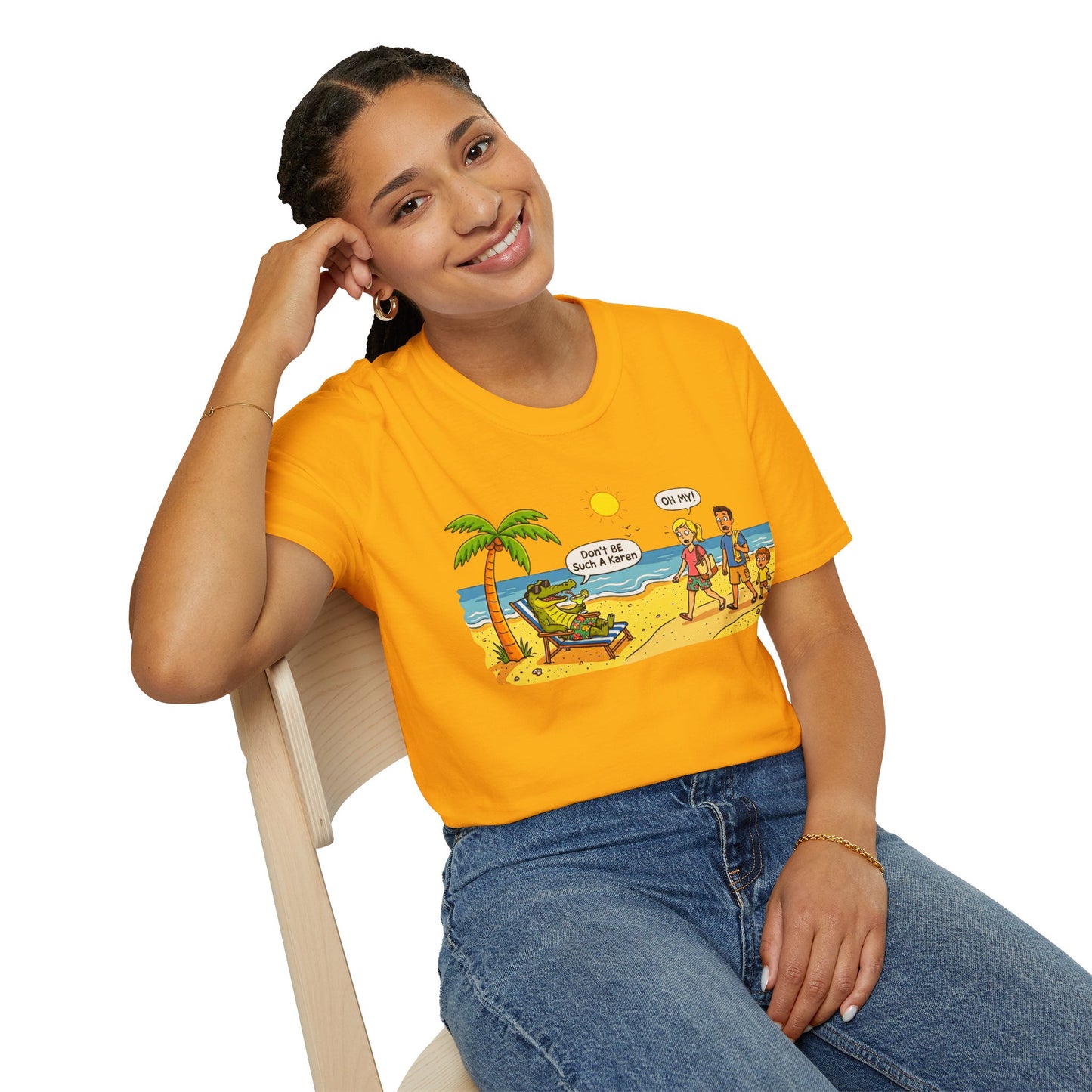 Crocodile and Karen at the Beach Funny Softstyle Tee — Gag Gift for Him or Her