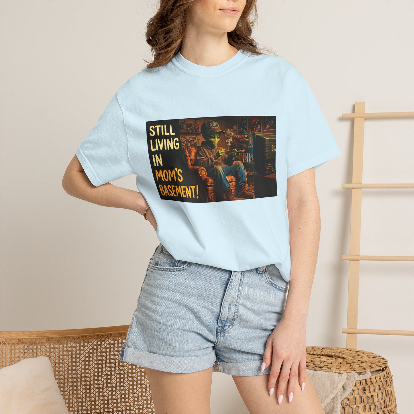 Still Living in Mom's Basement Funny Garment-Dyed Tee — Gag Gift for Him or Her