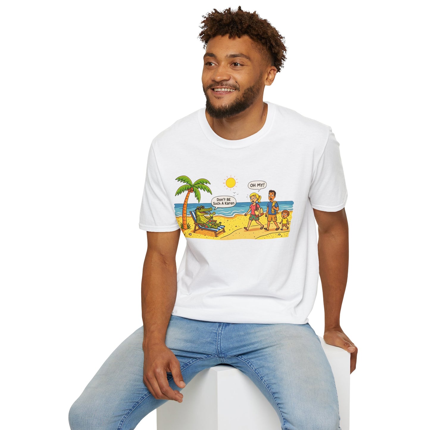 Crocodile and Karen at the Beach Funny Softstyle Tee — Gag Gift for Him or Her
