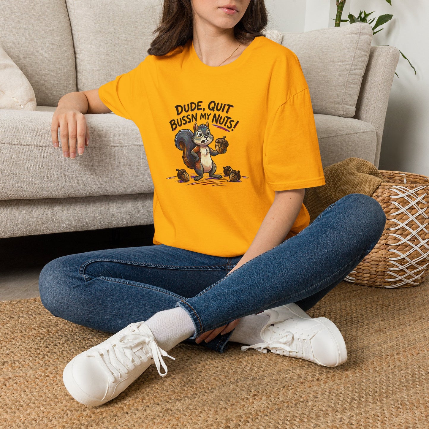 Dude Quit Bussn My Nuts Funny Adult Humor Softstyle Tee — Gag Gift for Him or Her