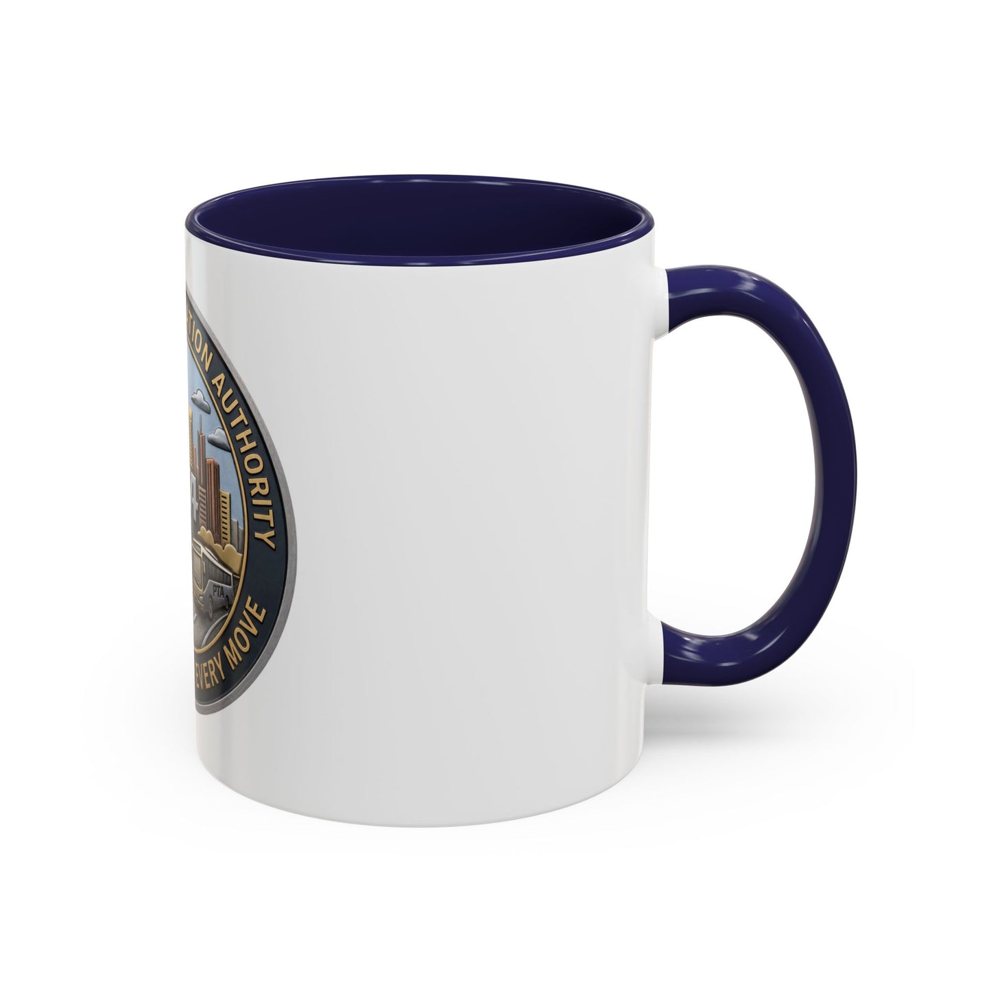 PTA Logo Accent Coffee Mug — Fun Gift for Transit Buffs