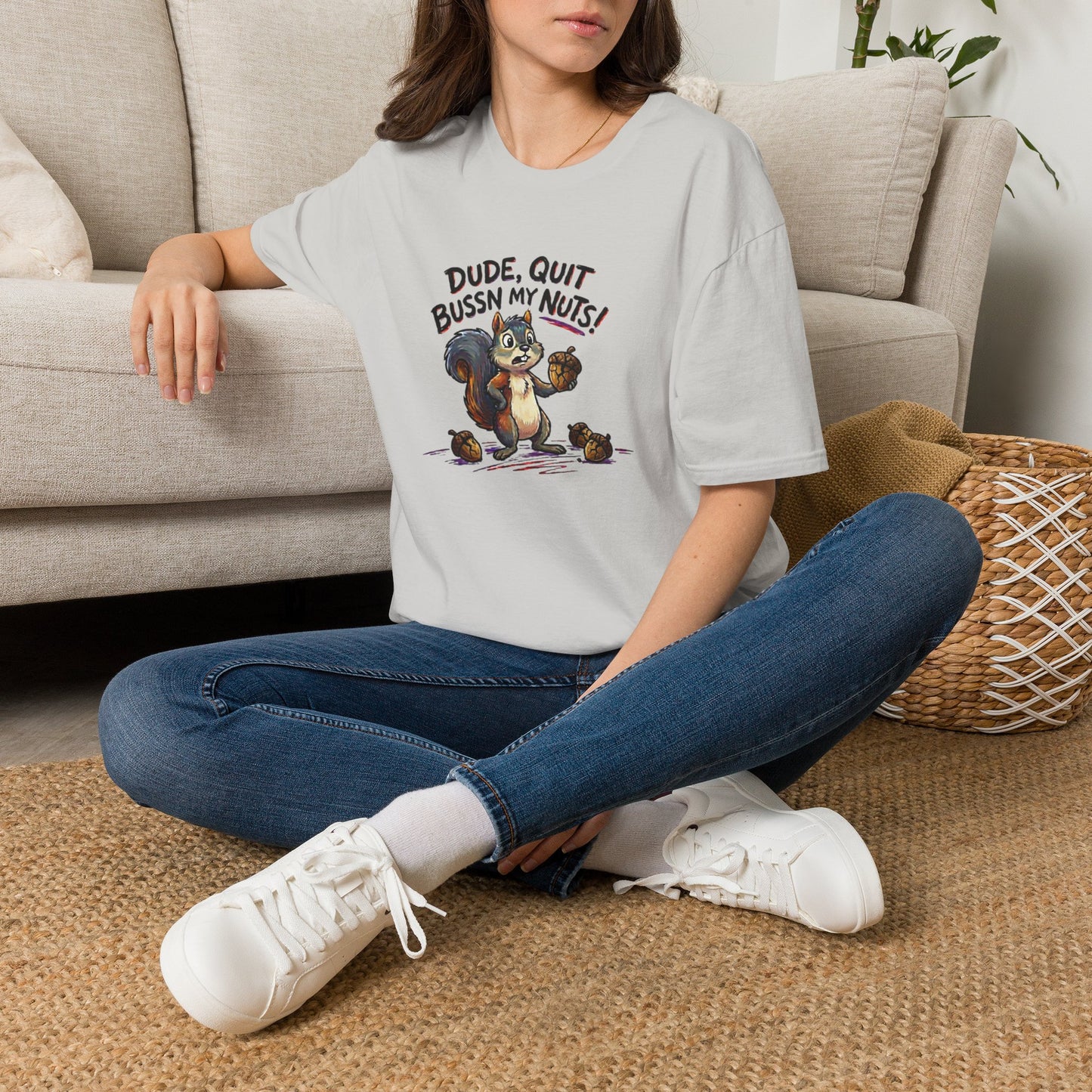 Dude Quit Bussn My Nuts Funny Adult Humor Softstyle Tee — Gag Gift for Him or Her