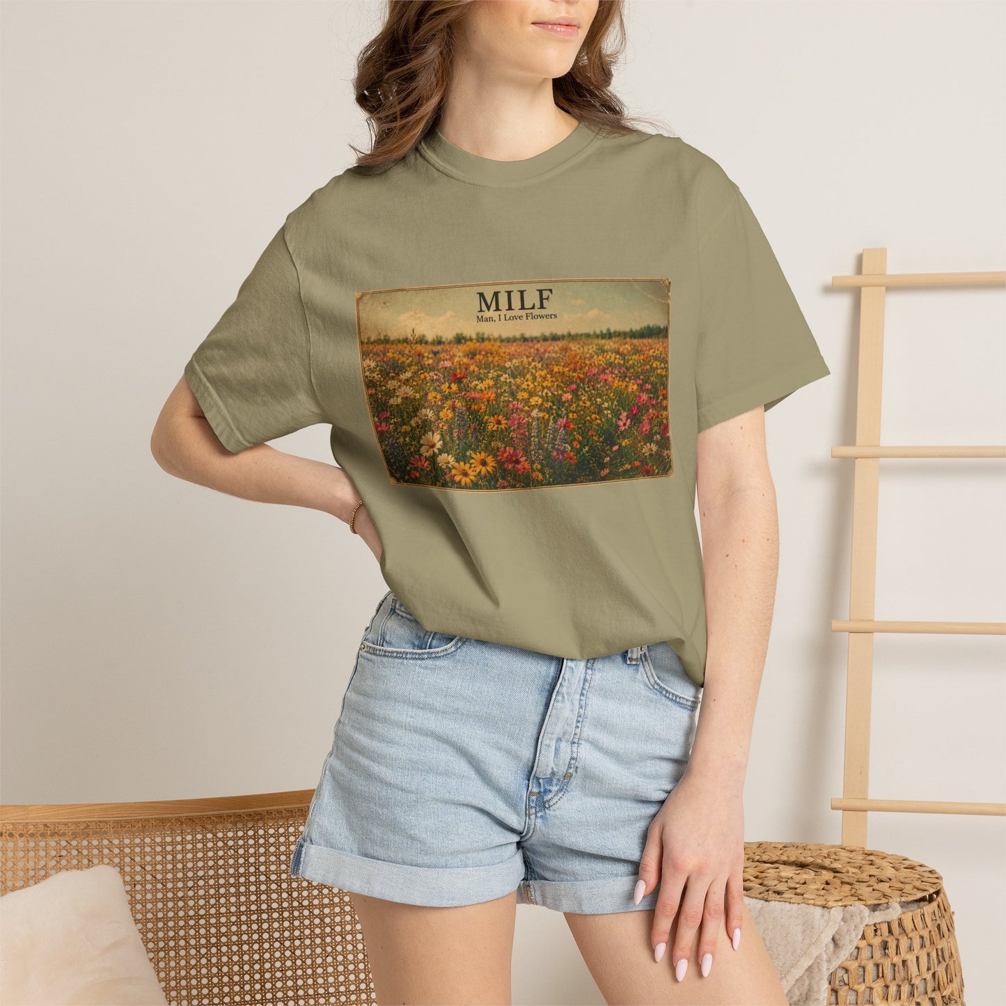 MILF Flowers Funny Adult Humor Garment-Dyed Tee — Gag Gift for Him or Her