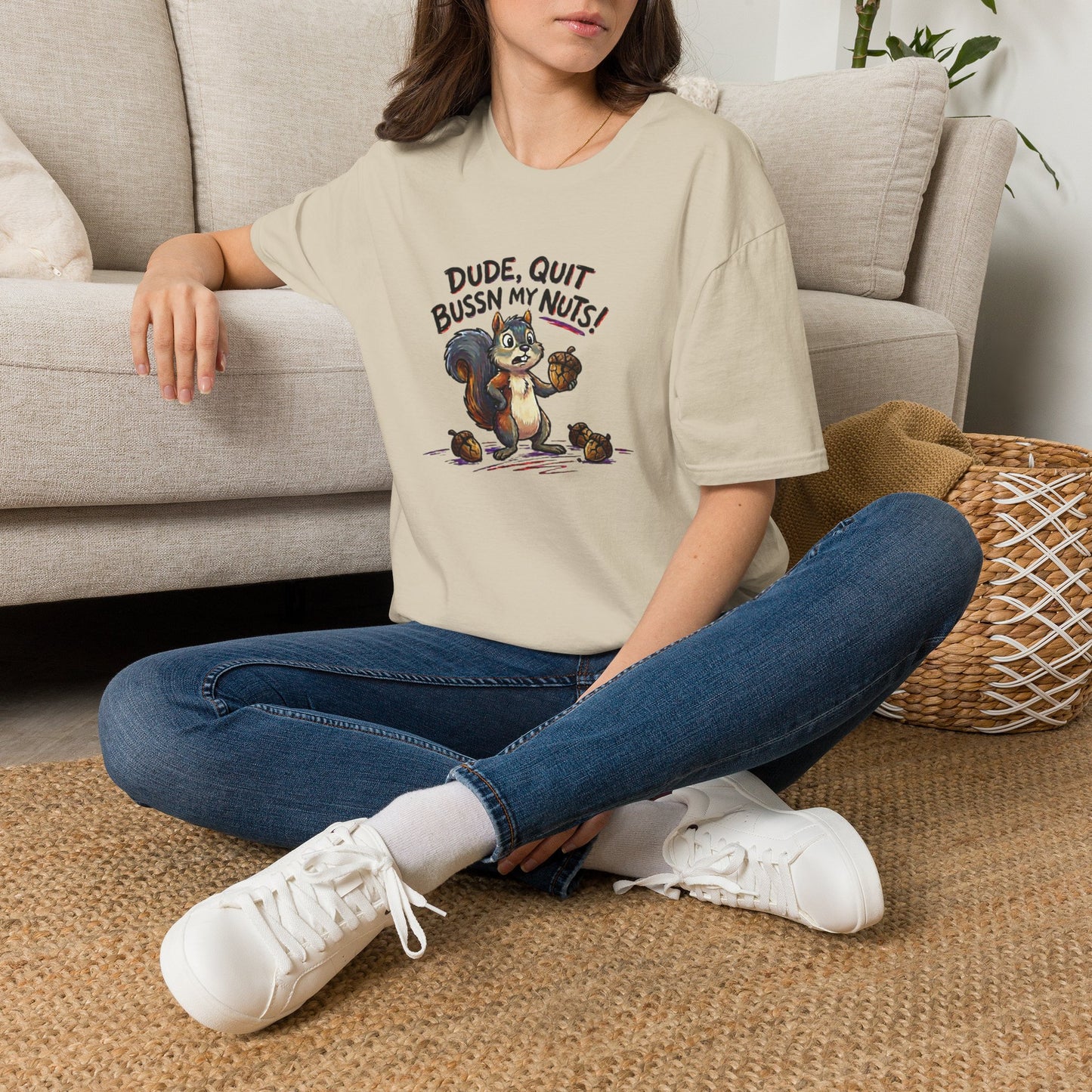 Dude Quit Bussn My Nuts Funny Adult Humor Softstyle Tee — Gag Gift for Him or Her
