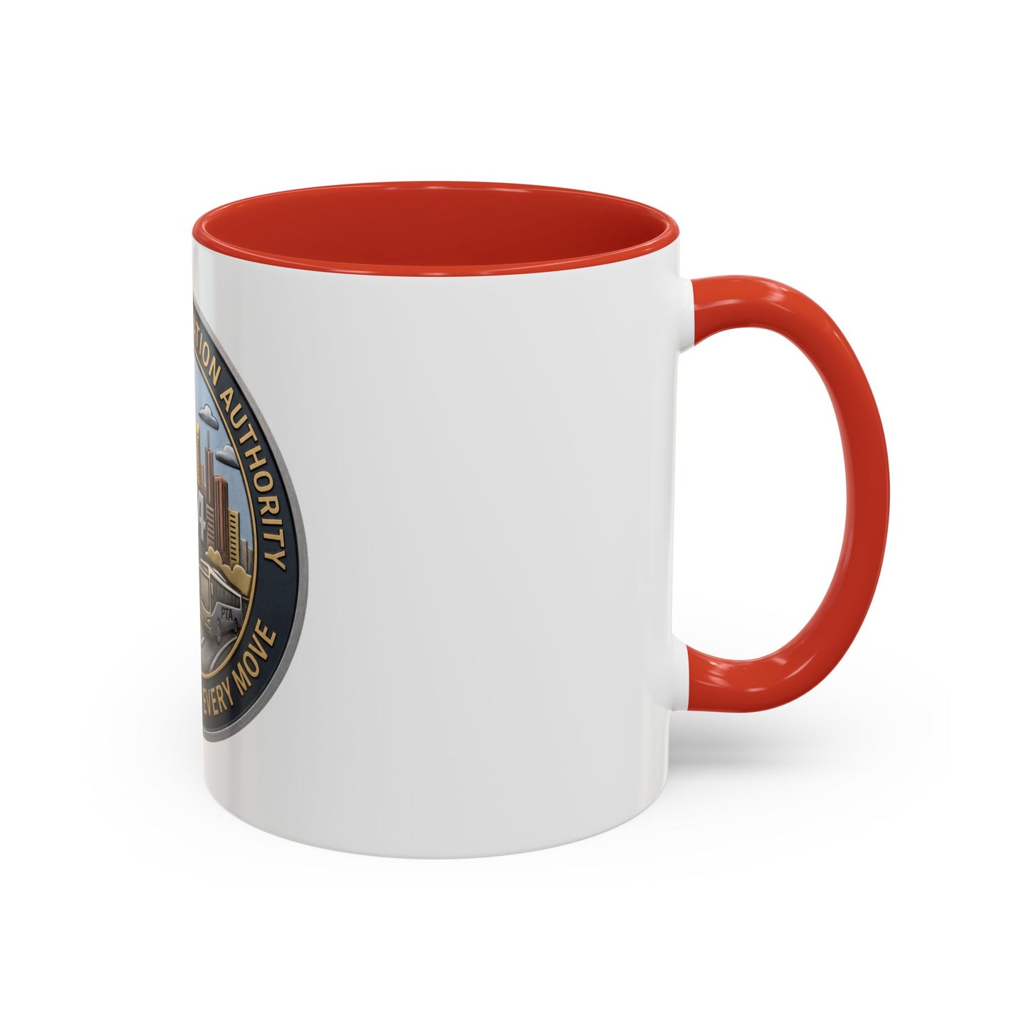 PTA Logo Accent Coffee Mug — Fun Gift for Transit Buffs