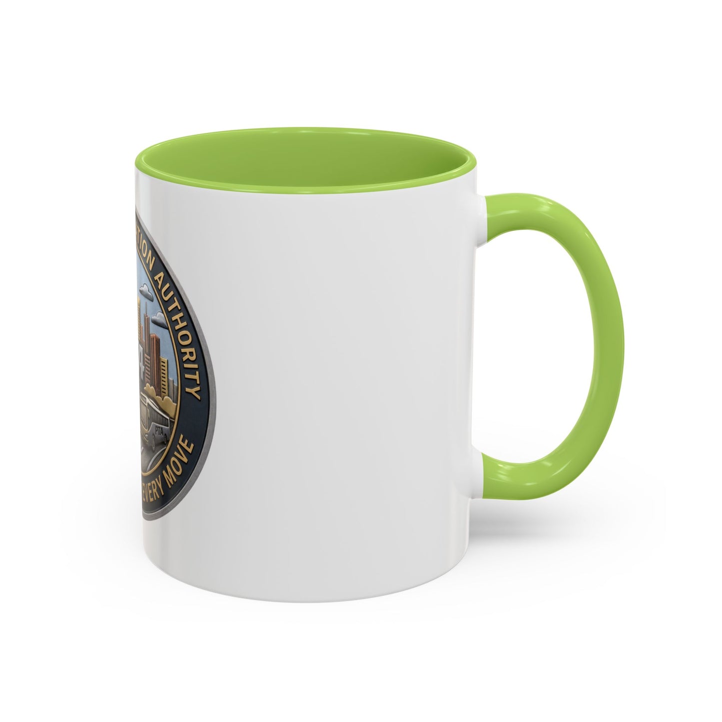 PTA Logo Accent Coffee Mug — Fun Gift for Transit Buffs