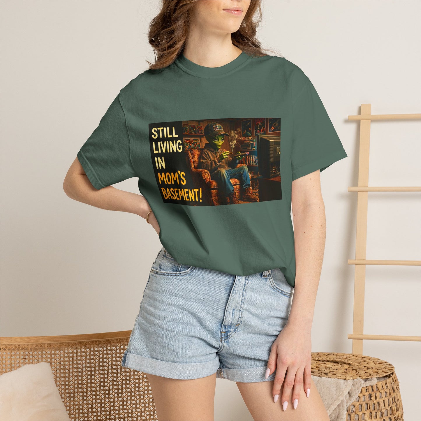 Still Living in Mom's Basement Funny Garment-Dyed Tee — Gag Gift for Him or Her