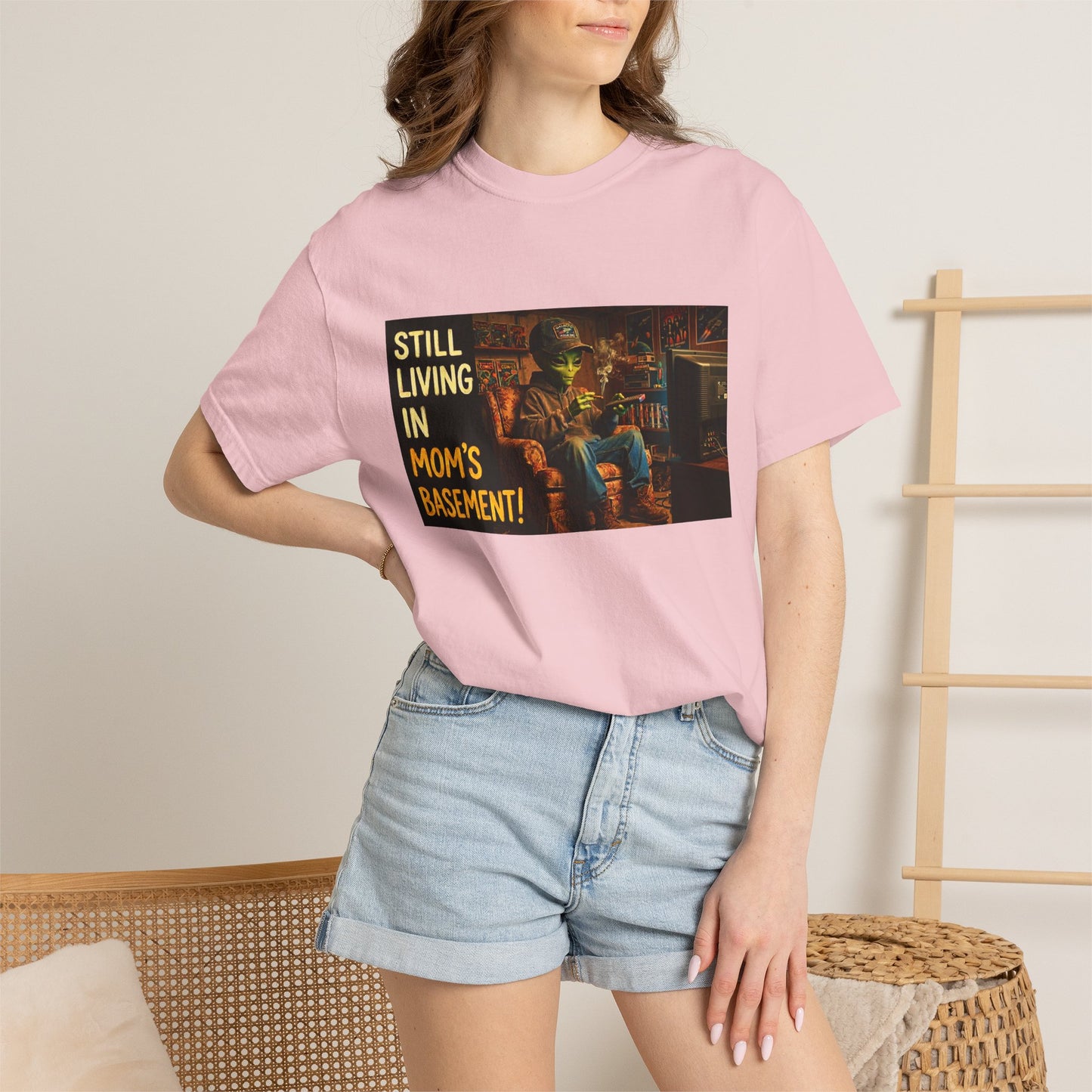 Still Living in Mom's Basement Funny Garment-Dyed Tee — Gag Gift for Him or Her