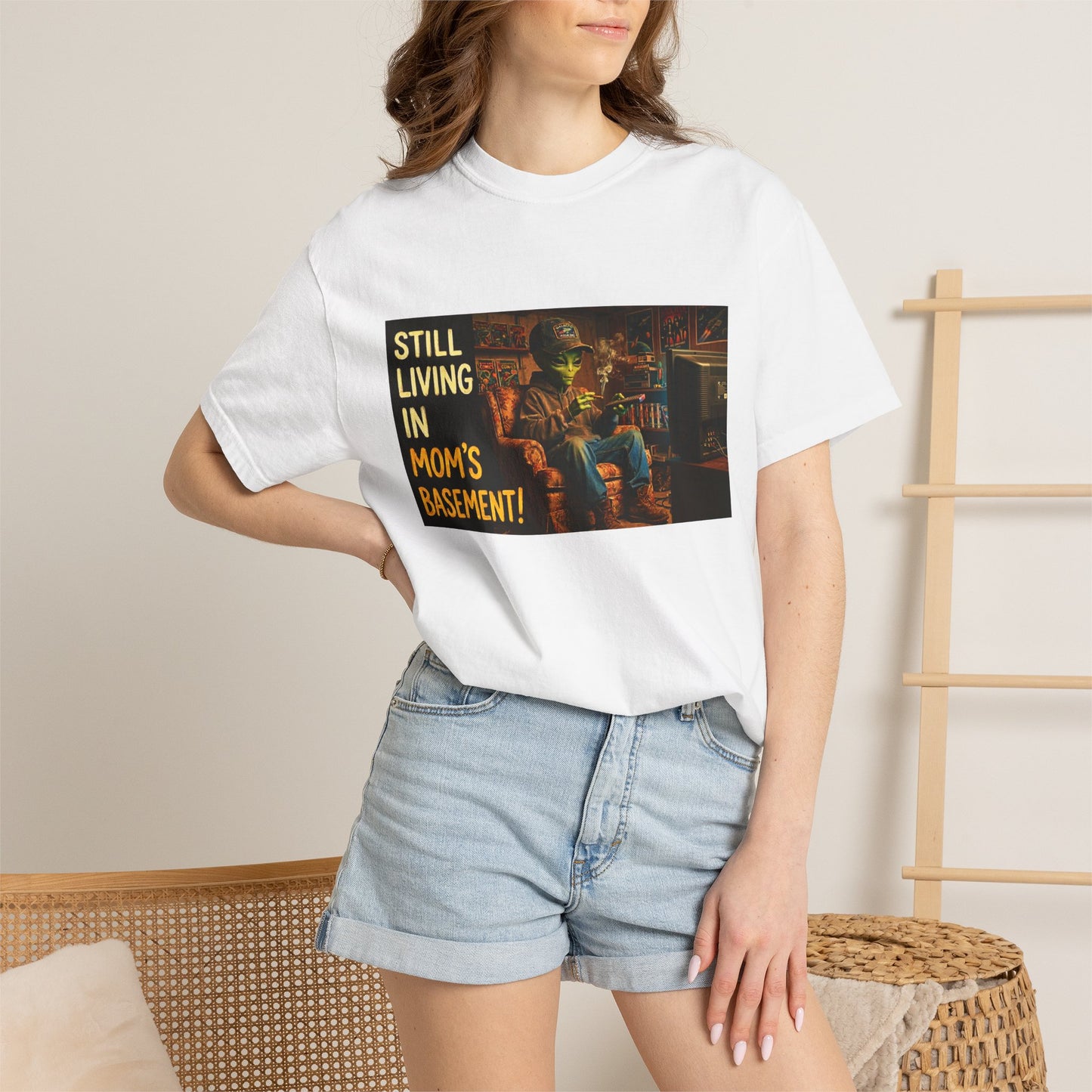 Still Living in Mom's Basement Funny Garment-Dyed Tee — Gag Gift for Him or Her