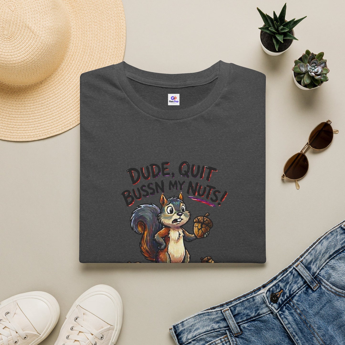 Dude Quit Bussn My Nuts Funny Adult Humor Softstyle Tee — Gag Gift for Him or Her