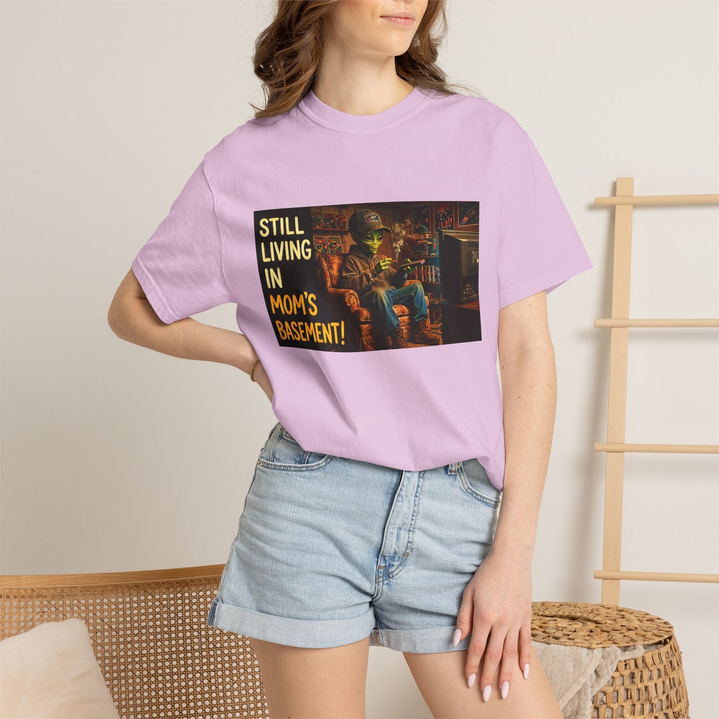 Still Living in Mom's Basement Funny Garment-Dyed Tee — Gag Gift for Him or Her