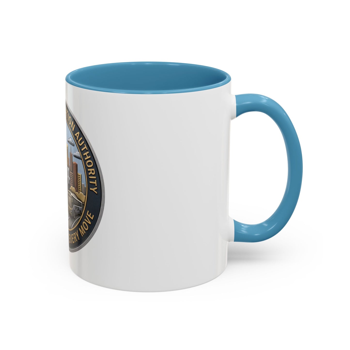 PTA Logo Accent Coffee Mug — Fun Gift for Transit Buffs
