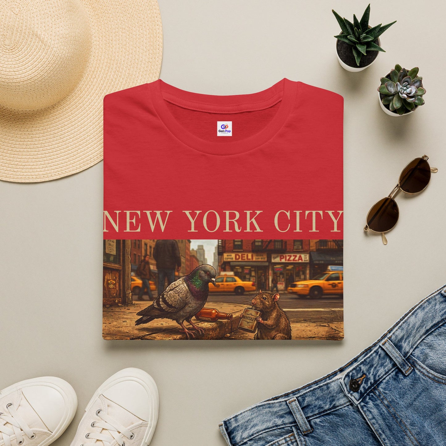 Pigeon & Rat Buddy Funny NYC Graphic Softstyle Tee — Unique Gift for New Yorkers & Tourists