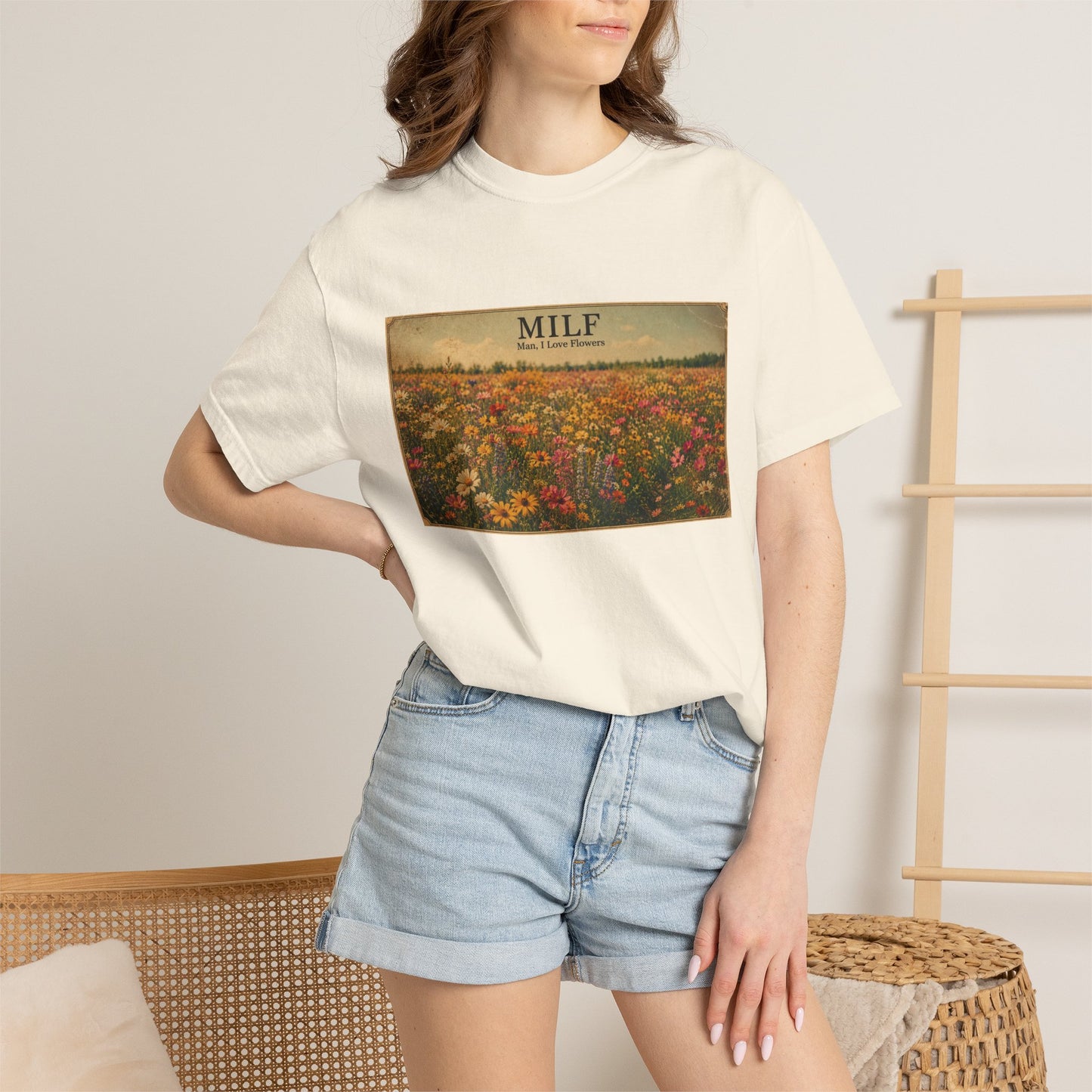 MILF Flowers Funny Adult Humor Garment-Dyed Tee — Gag Gift for Him or Her