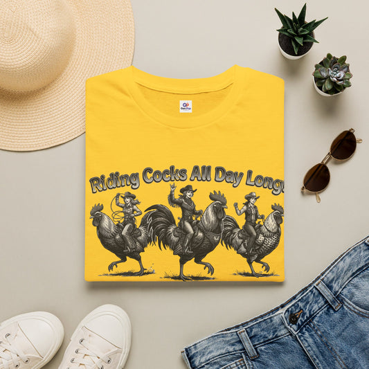 Riding Roosters Funny Adult Humor Softstyle Tee — Gag Gift for Him or Her