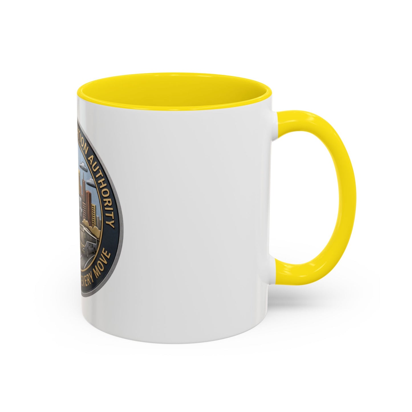PTA Logo Accent Coffee Mug — Fun Gift for Transit Buffs