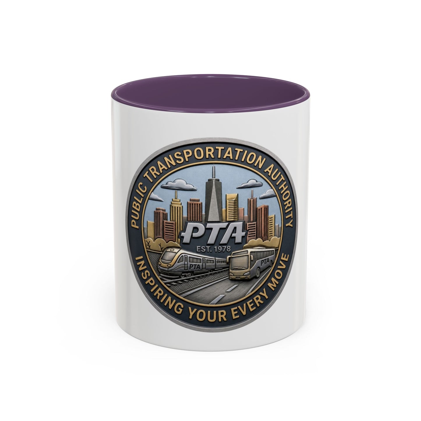 PTA Logo Accent Coffee Mug — Fun Gift for Transit Buffs