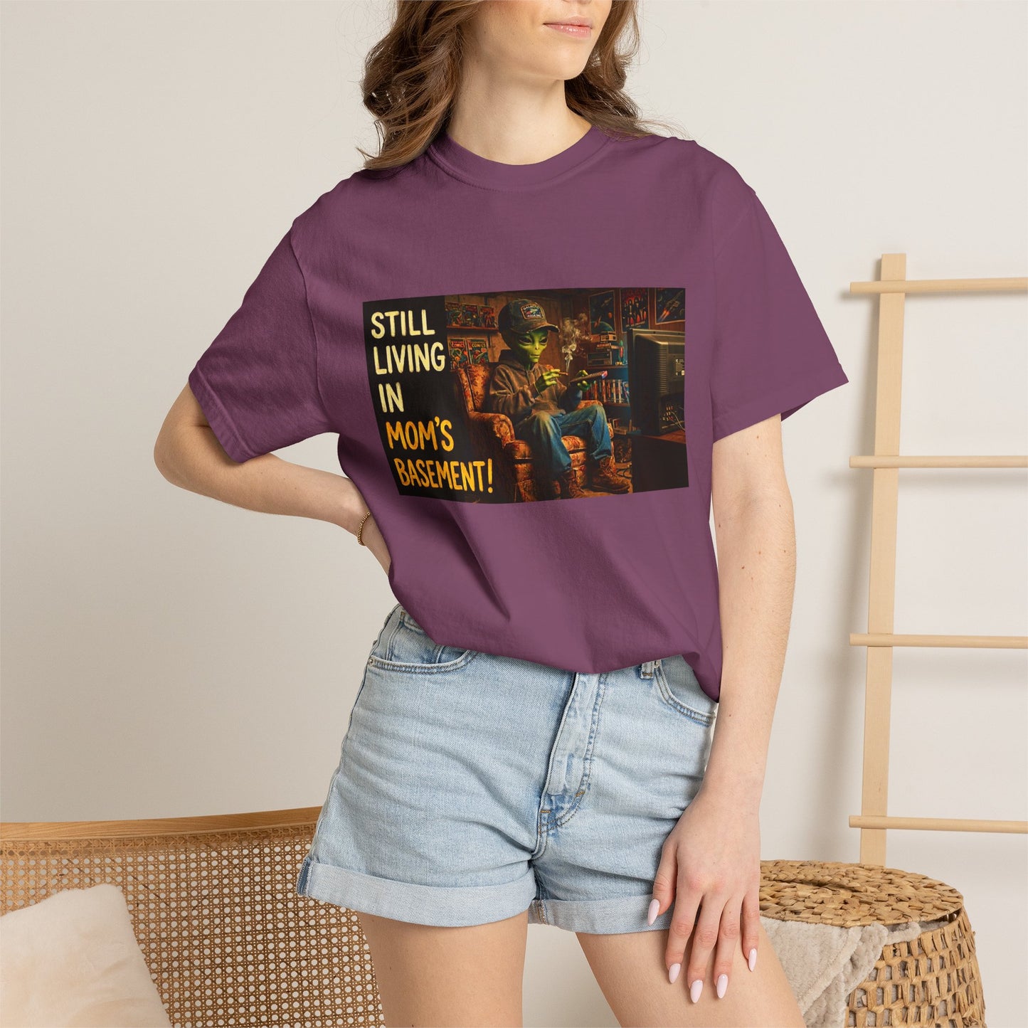 Still Living in Mom's Basement Funny Garment-Dyed Tee — Gag Gift for Him or Her