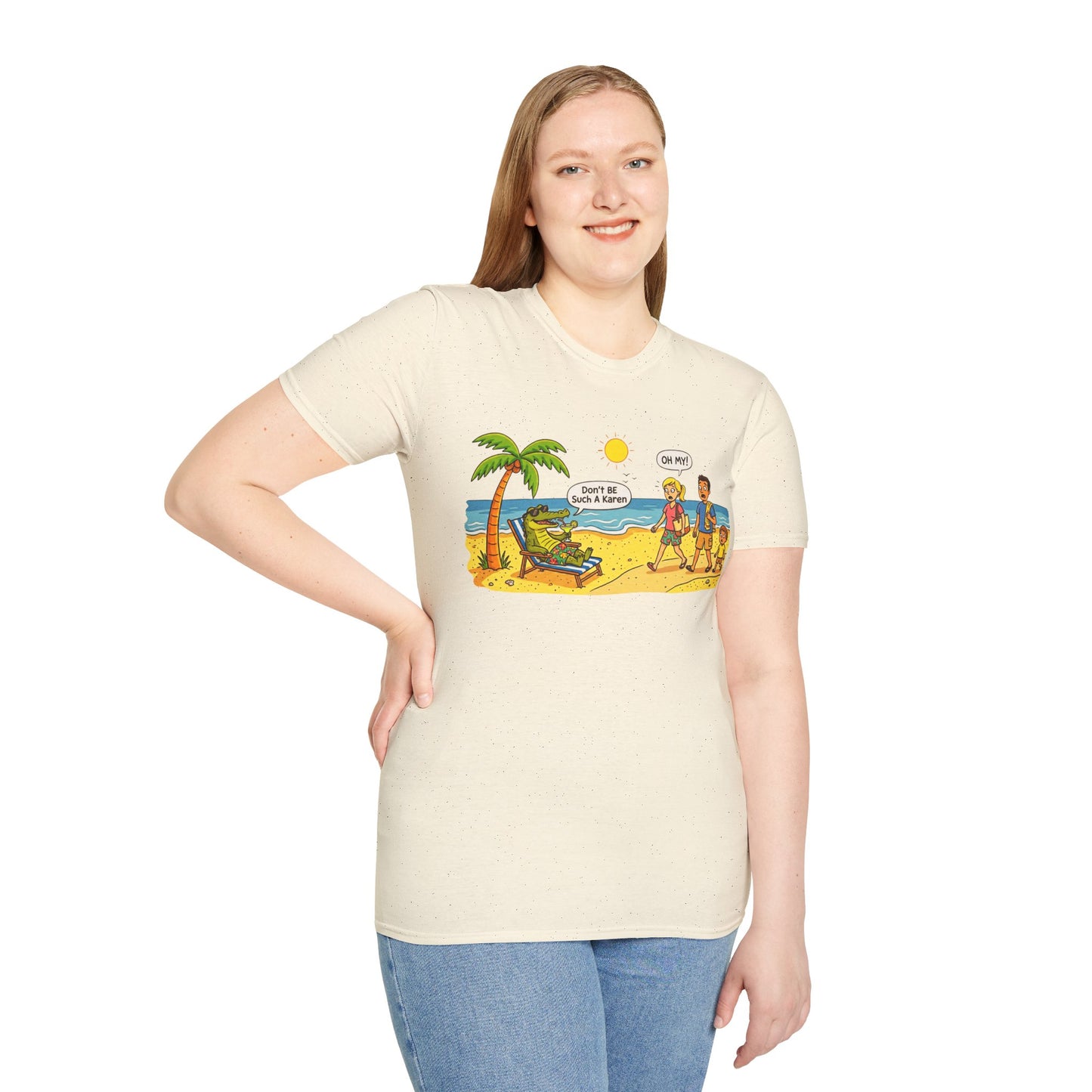Crocodile and Karen at the Beach Funny Softstyle Tee — Gag Gift for Him or Her