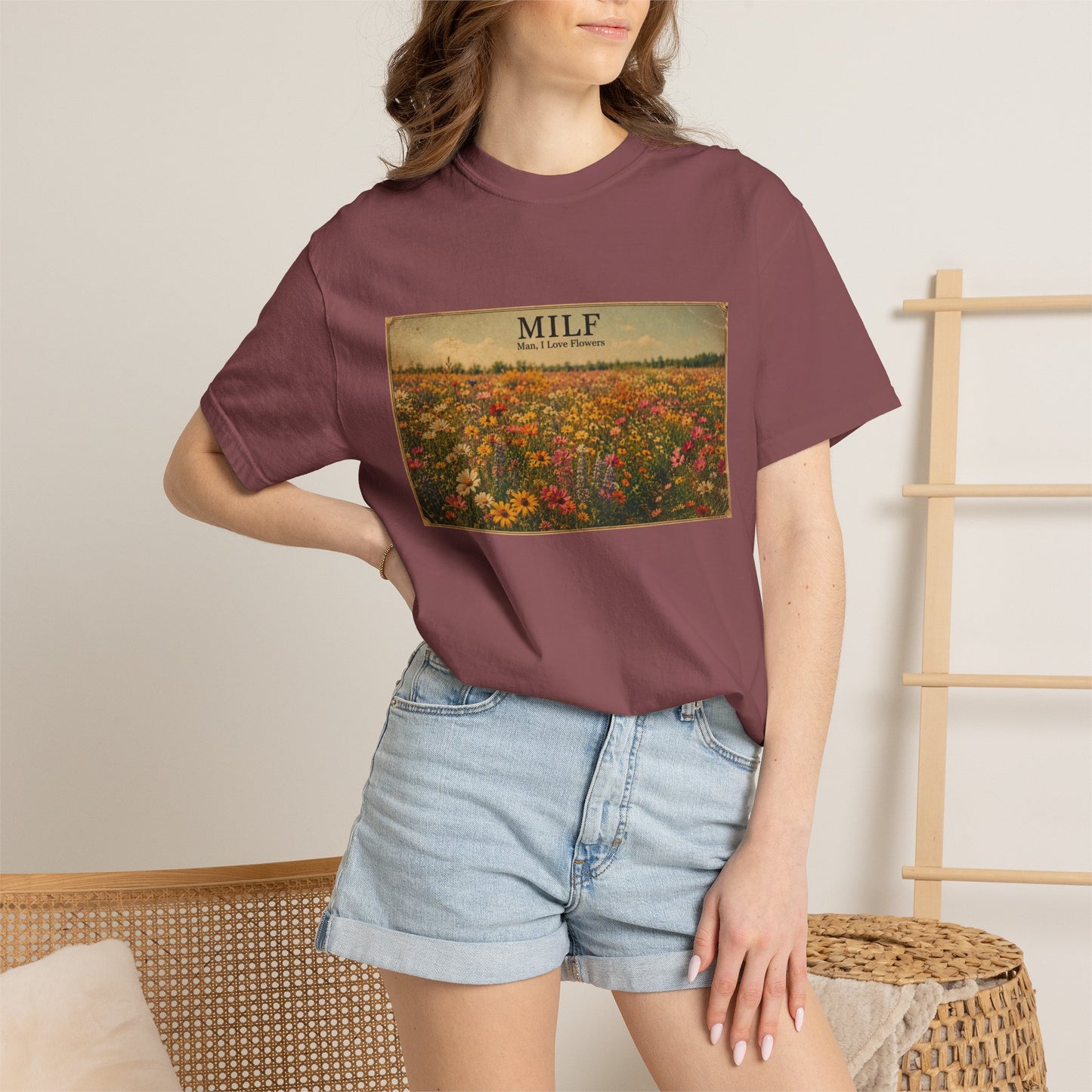 MILF Flowers Funny Adult Humor Garment-Dyed Tee — Gag Gift for Him or Her