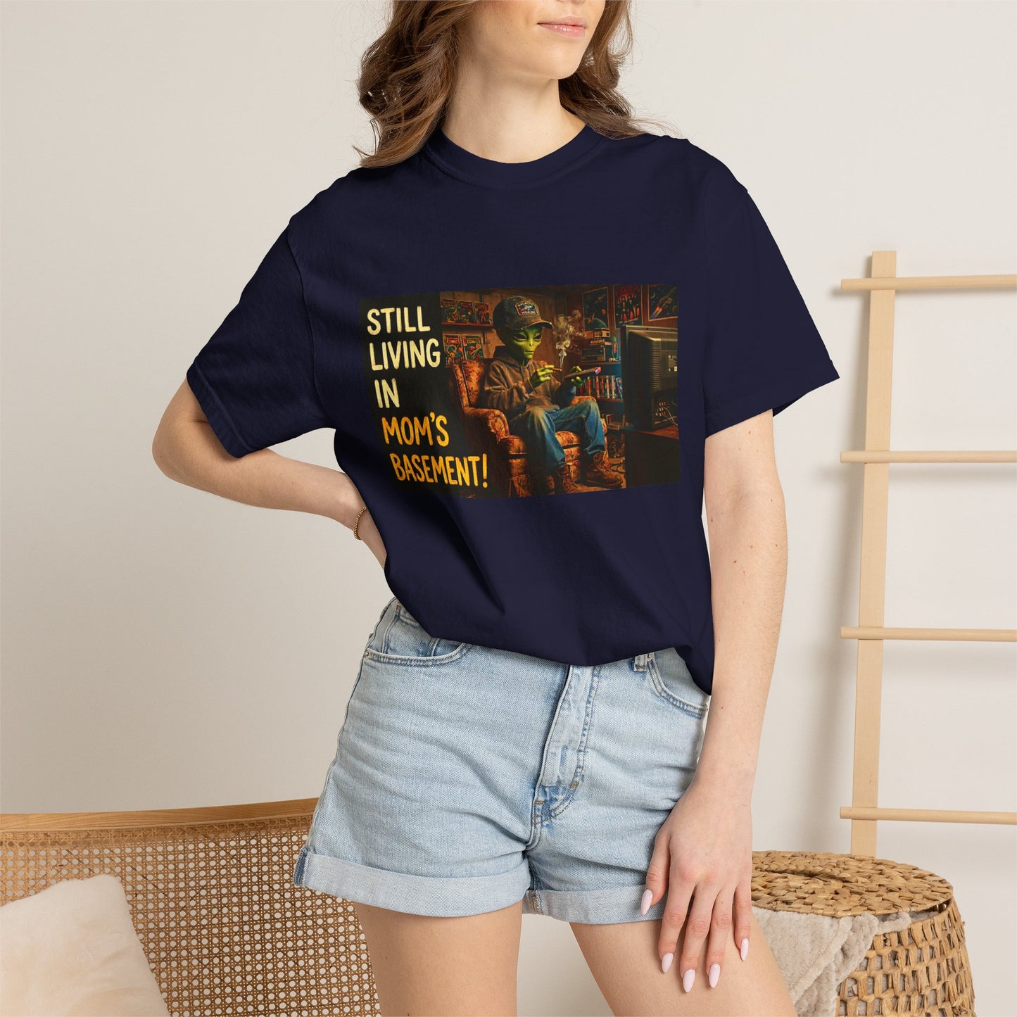 Still Living in Mom's Basement Funny Garment-Dyed Tee — Gag Gift for Him or Her