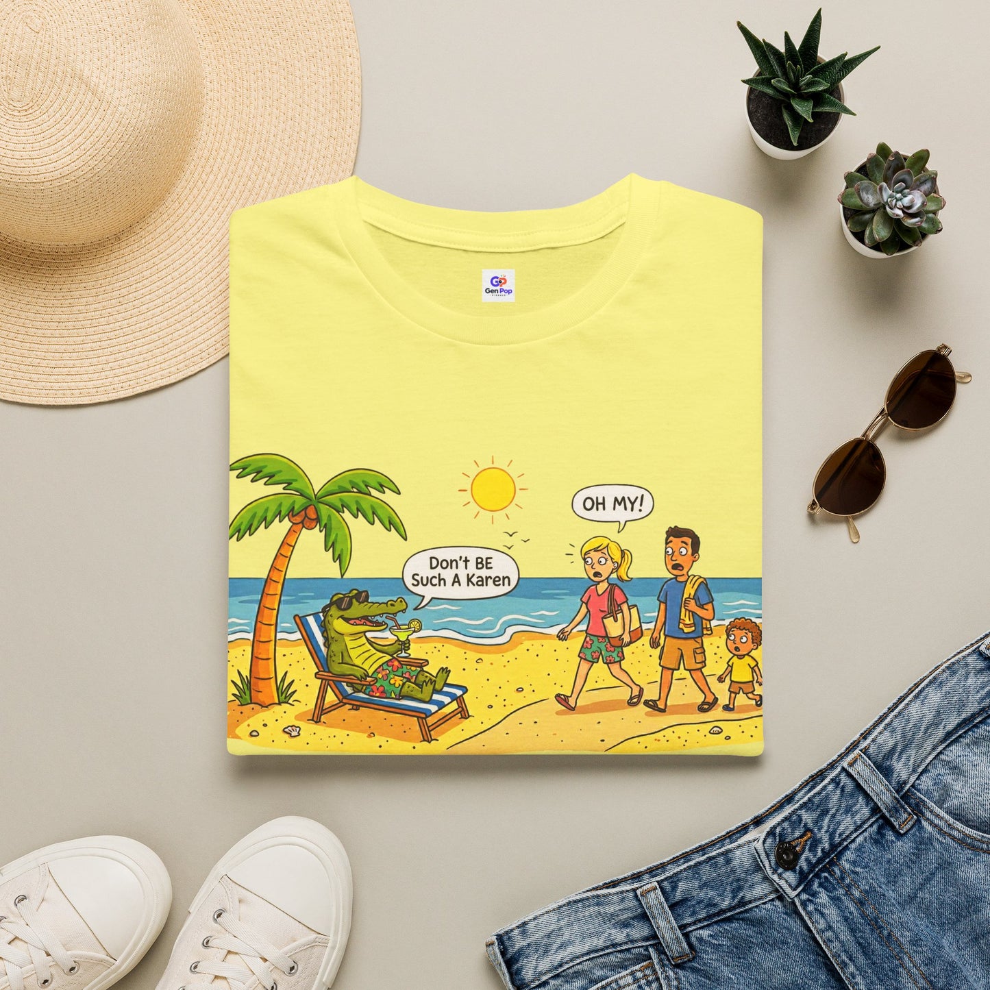 Crocodile and Karen at the Beach Funny Softstyle Tee — Gag Gift for Him or Her