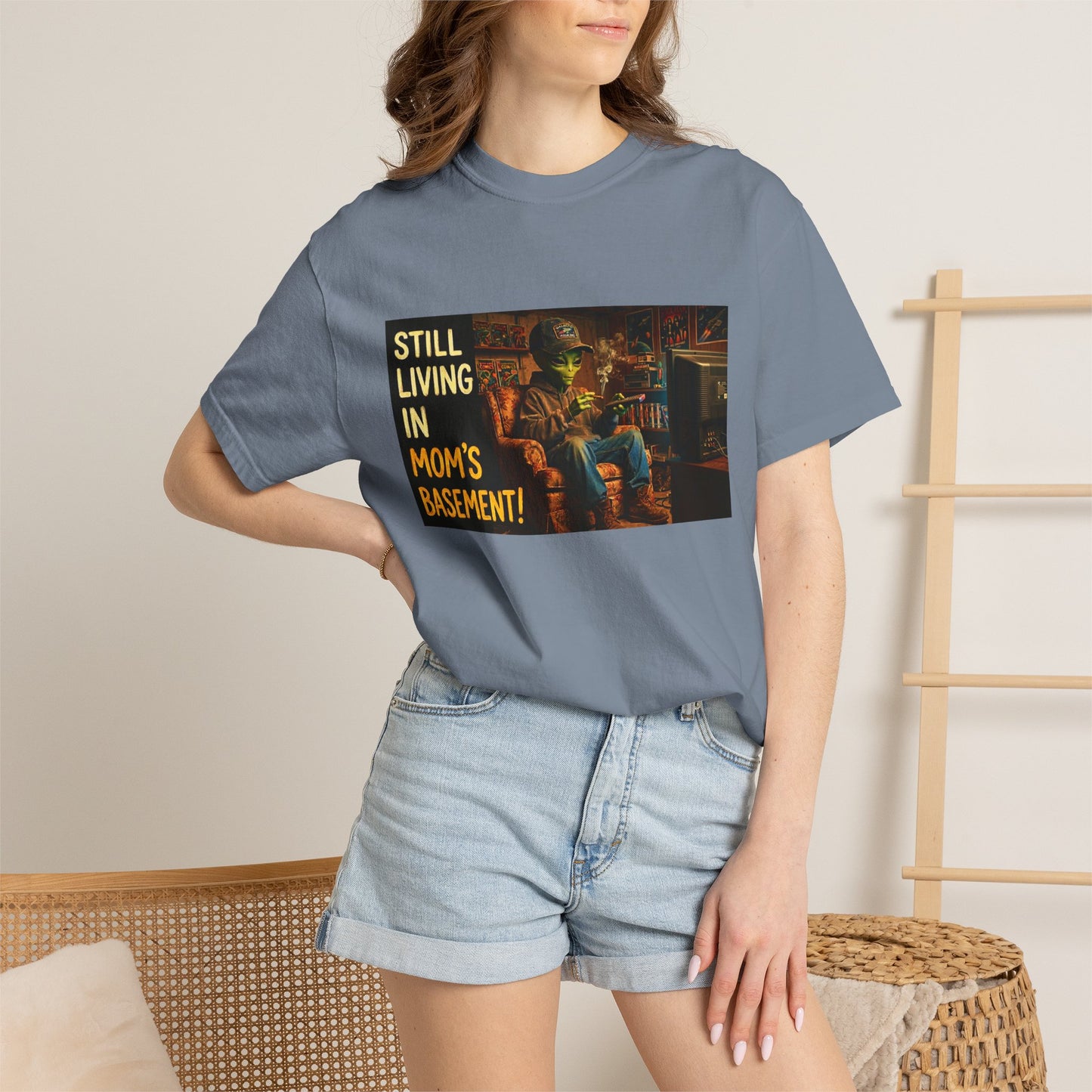 Still Living in Mom's Basement Funny Garment-Dyed Tee — Gag Gift for Him or Her