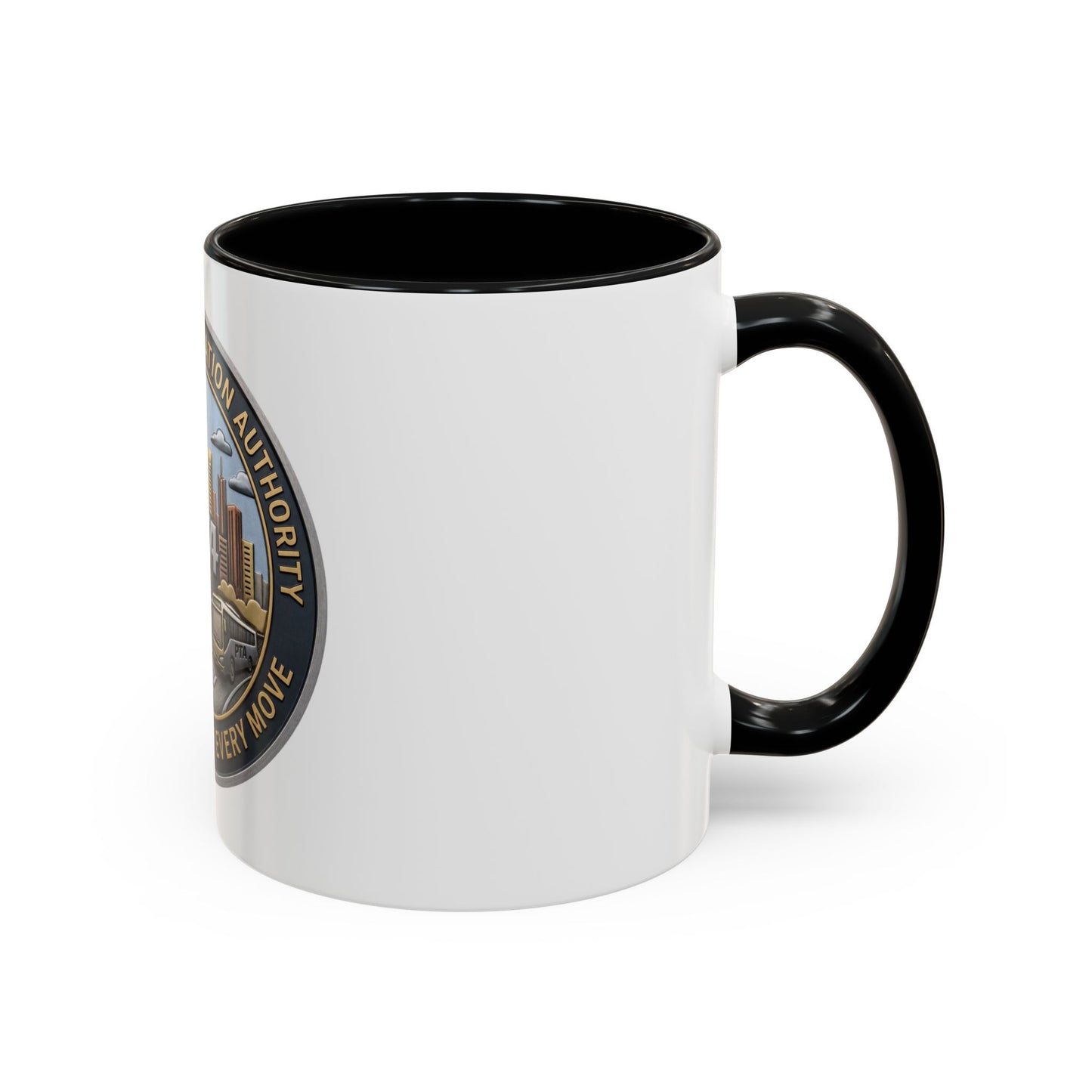PTA Logo Accent Coffee Mug — Fun Gift for Transit Buffs