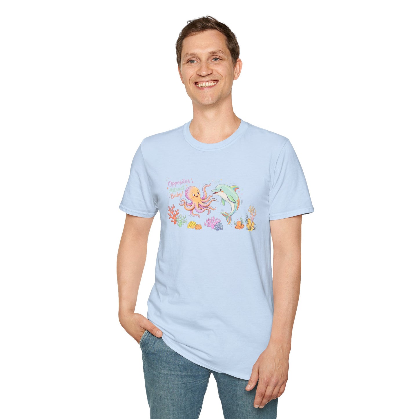 Opposites Attract Funny Softstyle Tee — Cute Gift for Couples, BFFs